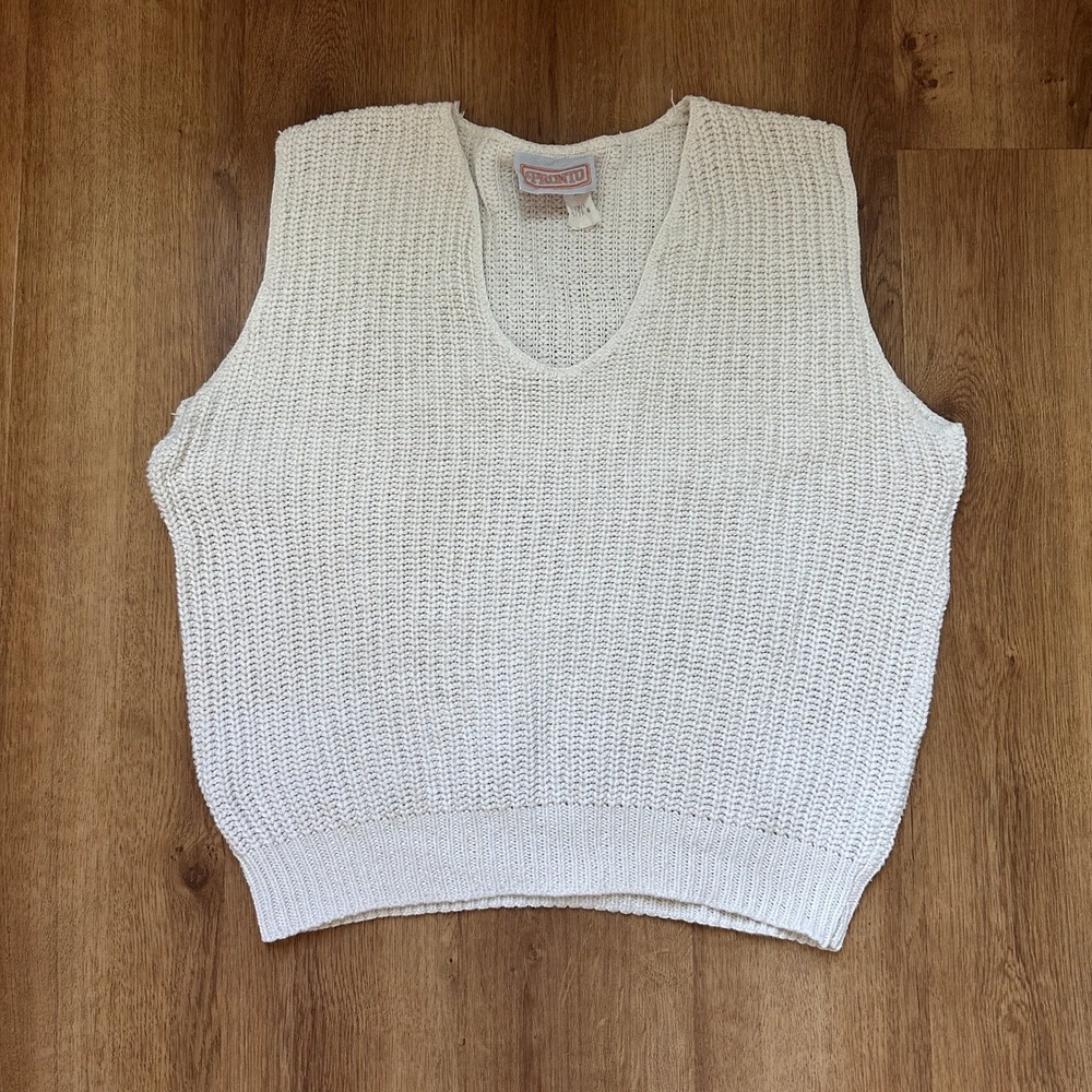 Vintage Pronto 100% Cotton Cream Pullover Sweater Vest Size M